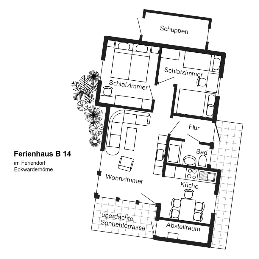 Grundriss Ferienhaus B14 im Feriendorf Eckwarderhörne